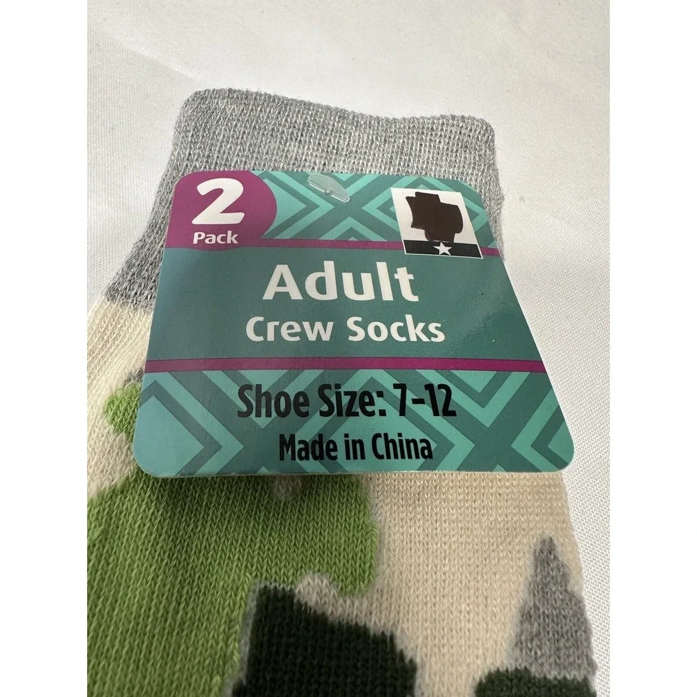 2 pairs womens knee high crew socks size 7-12‎ green camo puzzle piece stripes